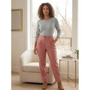 Poetry Red White Micro Check Linen Trousers High Waist Pleated Pants